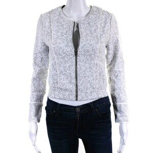 Krisa Full Zip Lace Print Overlay  Short Jacket White & Gray Size XS NWT